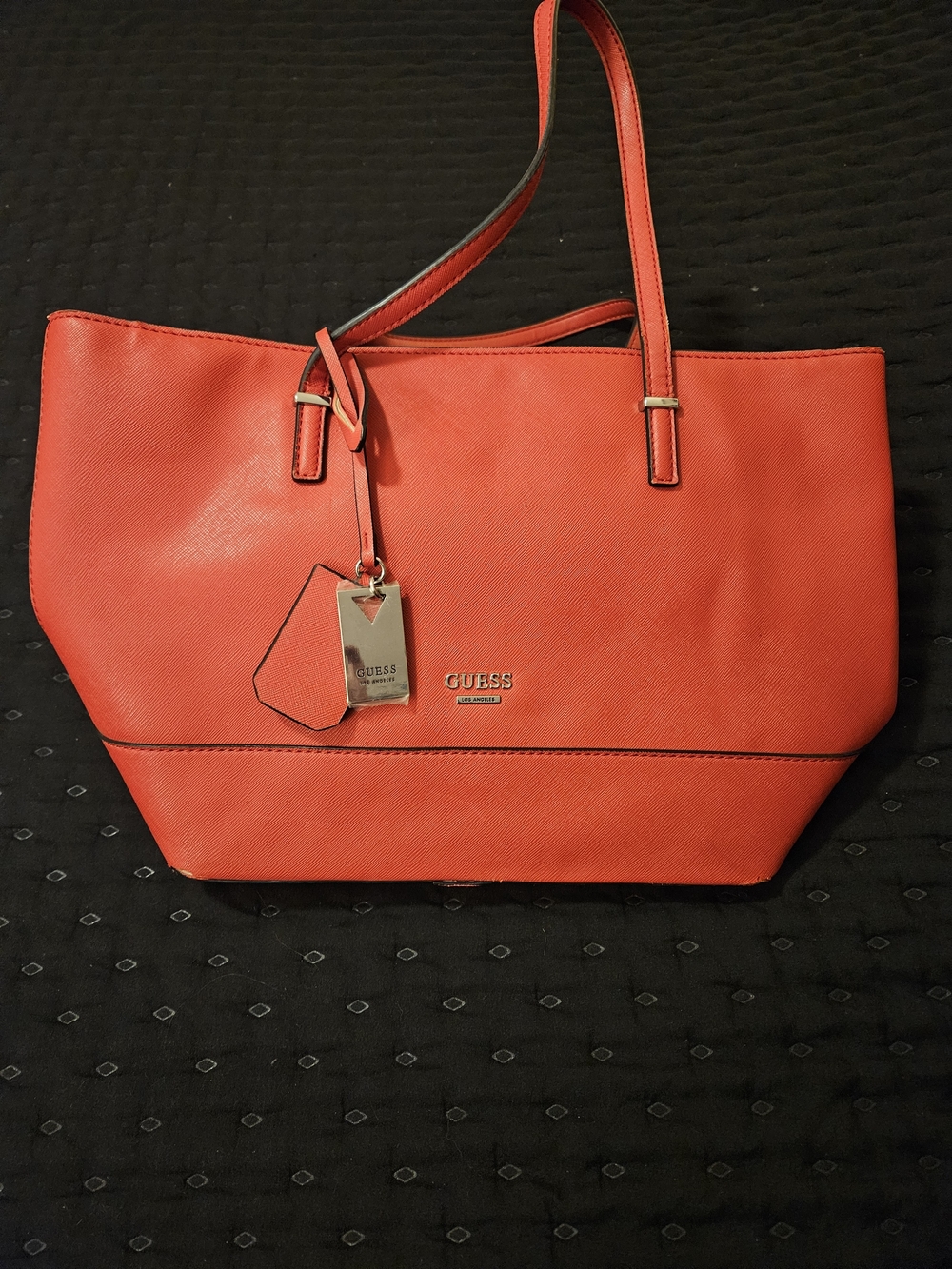 GUESS Red Saffiano Leather Tote Bag